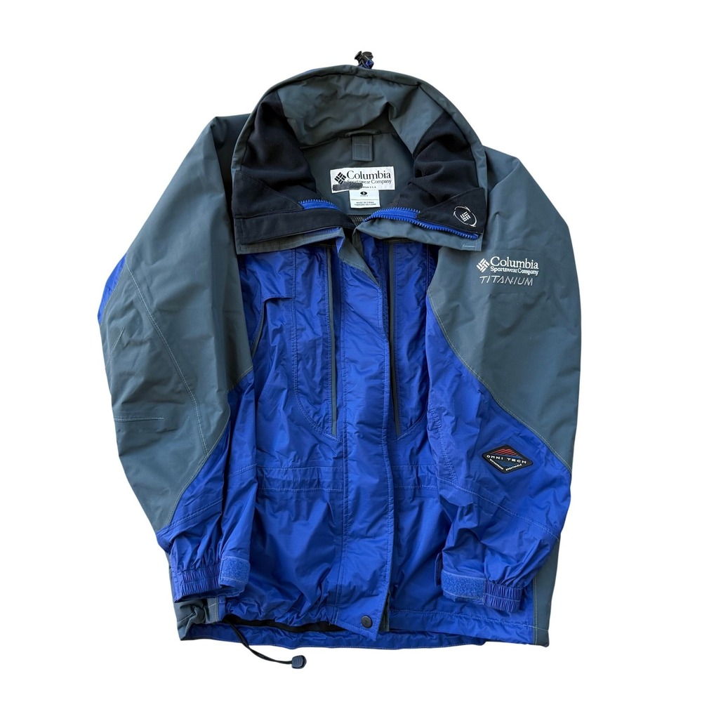 Vintage Columbia Titanium Omni-Tech Ski Jacket Mens Small Blue Gray Waterproof